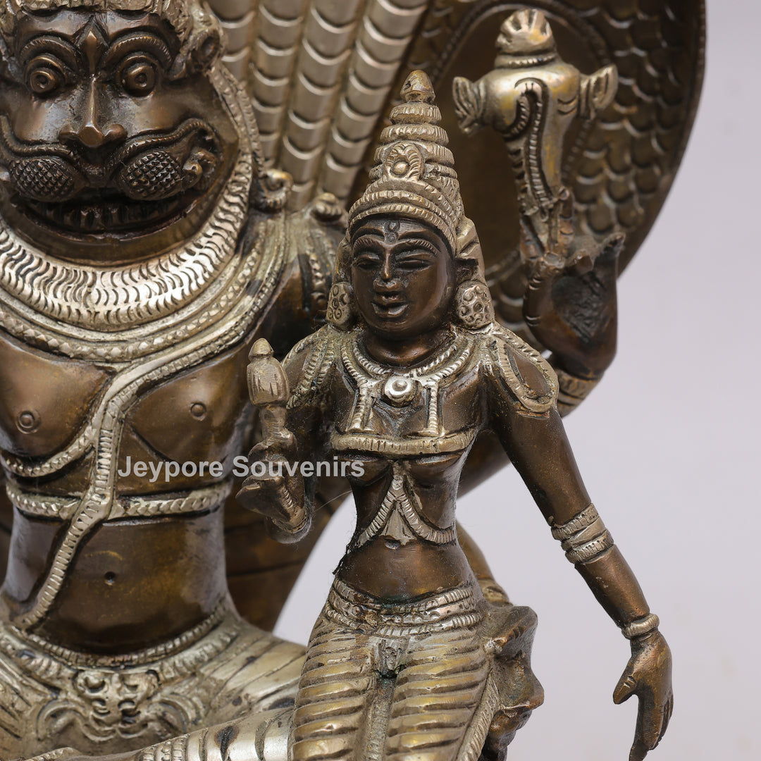 Handcrafted Brass Lakshmi Narasimha Statue with Sheshanaag Canopy