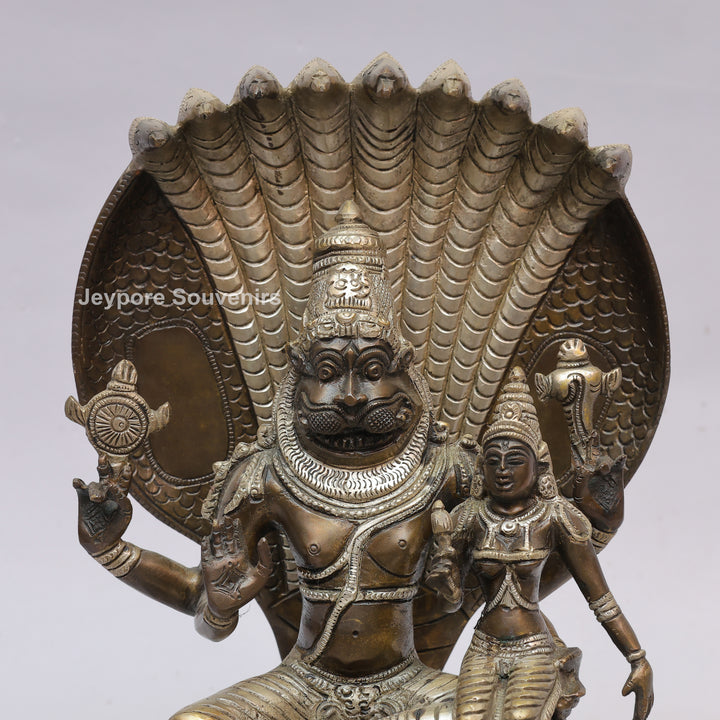 Handcrafted Brass Lakshmi Narasimha Statue with Sheshanaag Canopy