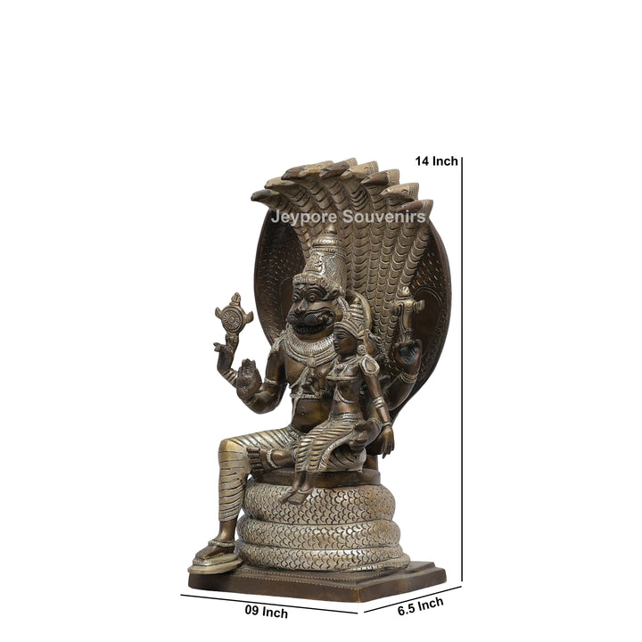 Handcrafted Brass Lakshmi Narasimha Statue with Sheshanaag Canopy