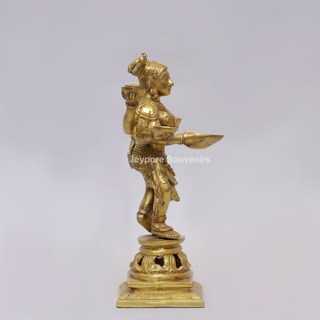 Handcrafted Brass Six-Armed Deepalakshmi Statue with Diya Lamps