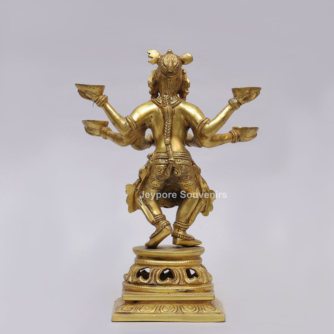 Handcrafted Brass Six-Armed Deepalakshmi Statue with Diya Lamps