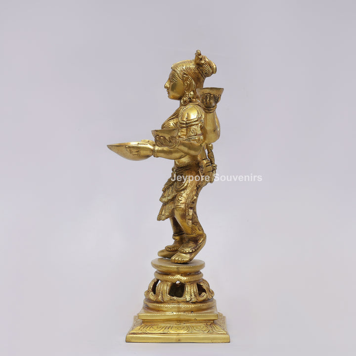 Handcrafted Brass Six-Armed Deepalakshmi Statue with Diya Lamps