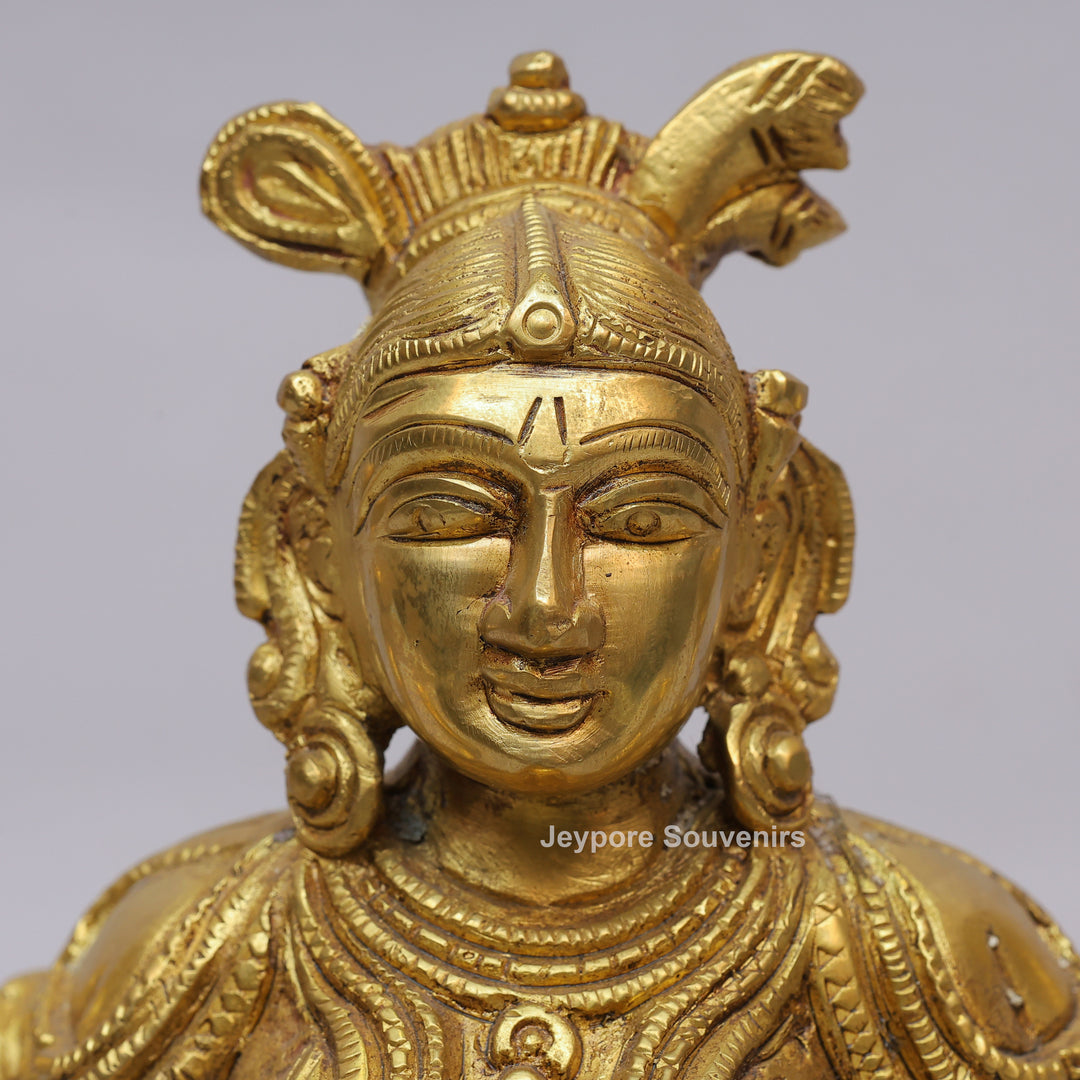 Handcrafted Brass Six-Armed Deepalakshmi Statue with Diya Lamps