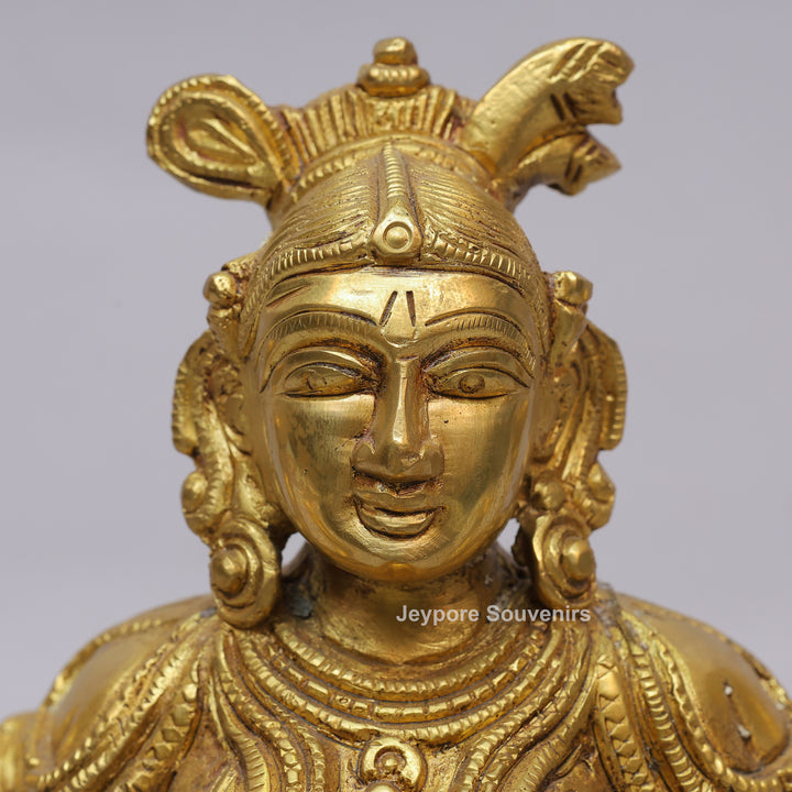 Handcrafted Brass Six-Armed Deepalakshmi Statue with Diya Lamps