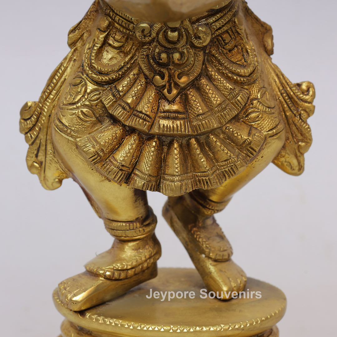 Handcrafted Brass Six-Armed Deepalakshmi Statue with Diya Lamps