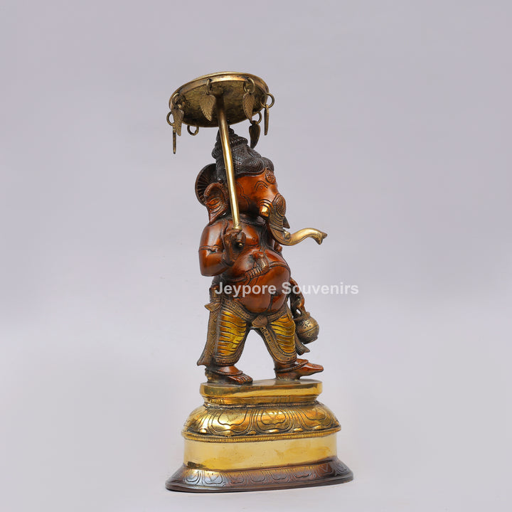 Handcrafted Brass Standing Lord Ganesha with Ornate Parasol &amp; Kamandal