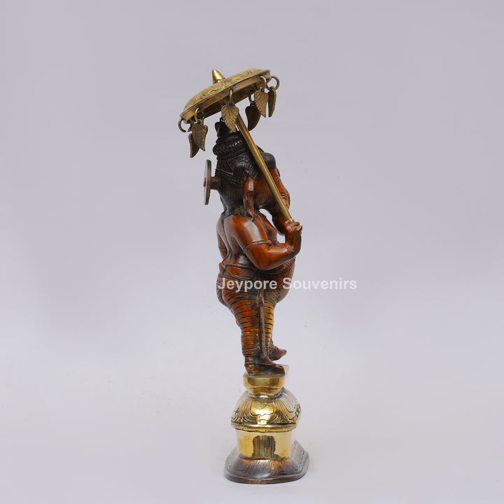 Handcrafted Brass Standing Lord Ganesha with Ornate Parasol &amp; Kamandal
