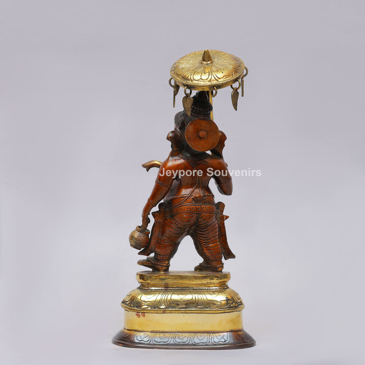 Handcrafted Brass Standing Lord Ganesha with Ornate Parasol &amp; Kamandal