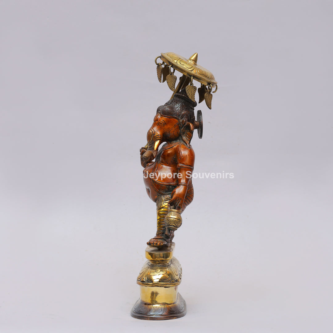 Handcrafted Brass Standing Lord Ganesha with Ornate Parasol &amp; Kamandal
