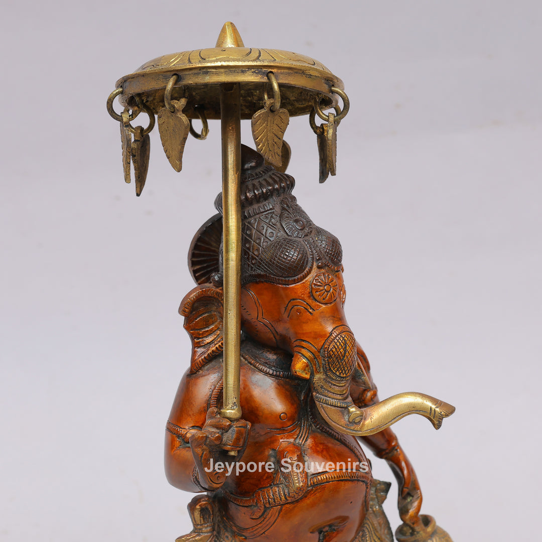 Handcrafted Brass Standing Lord Ganesha with Ornate Parasol &amp; Kamandal