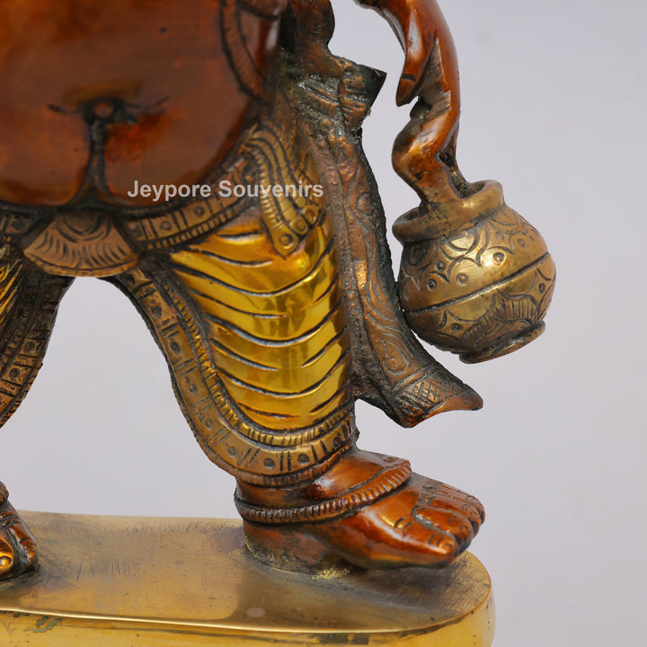 Handcrafted Brass Standing Lord Ganesha with Ornate Parasol &amp; Kamandal