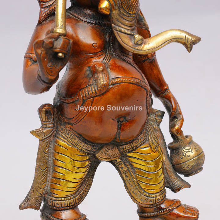 Handcrafted Brass Standing Lord Ganesha with Ornate Parasol &amp; Kamandal