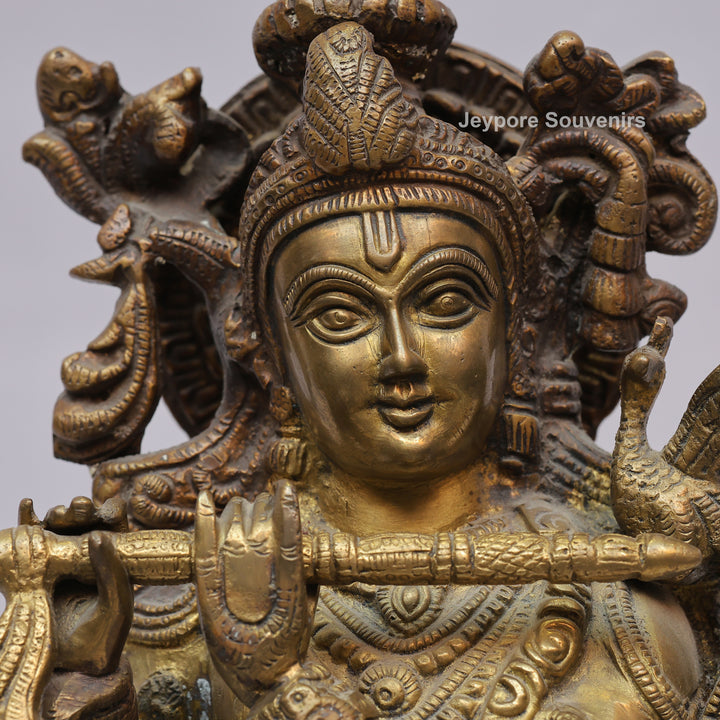 Handcrafted Brass Lord Krishna Statue with Cow