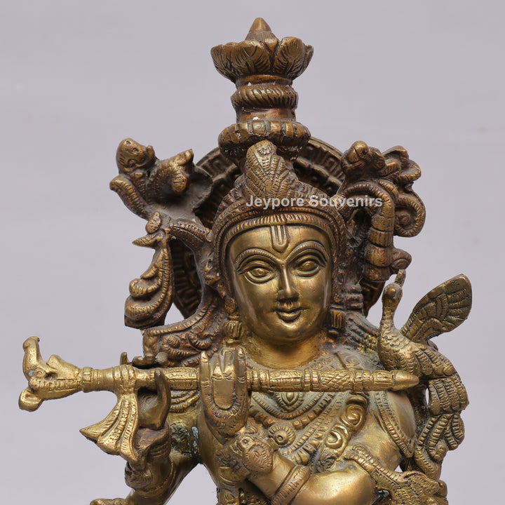 Handcrafted Brass Lord Krishna Statue with Cow