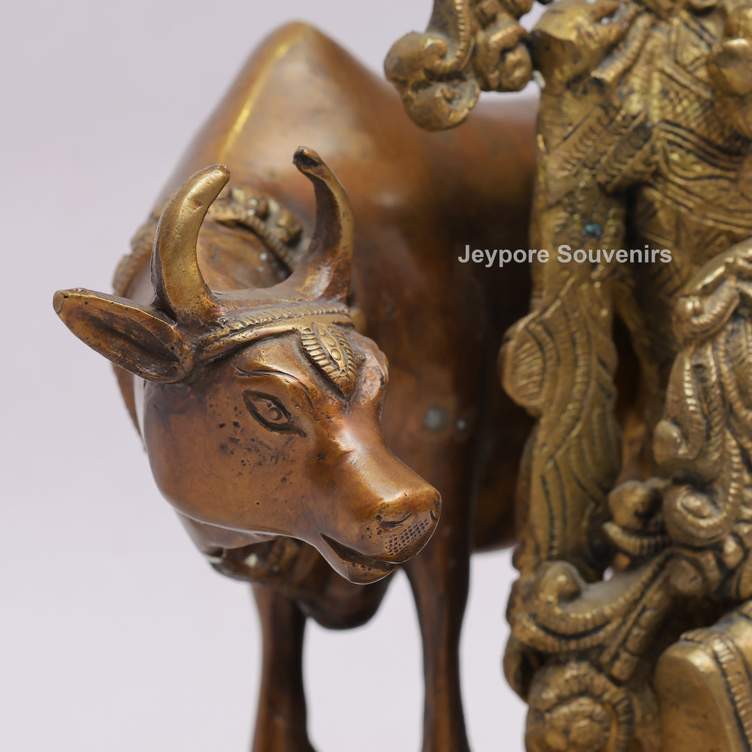 Handcrafted Brass Lord Krishna Statue with Cow