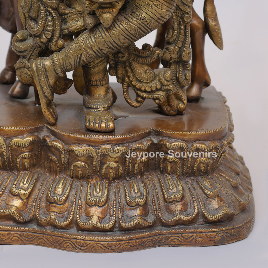 Handcrafted Brass Lord Krishna Statue with Cow