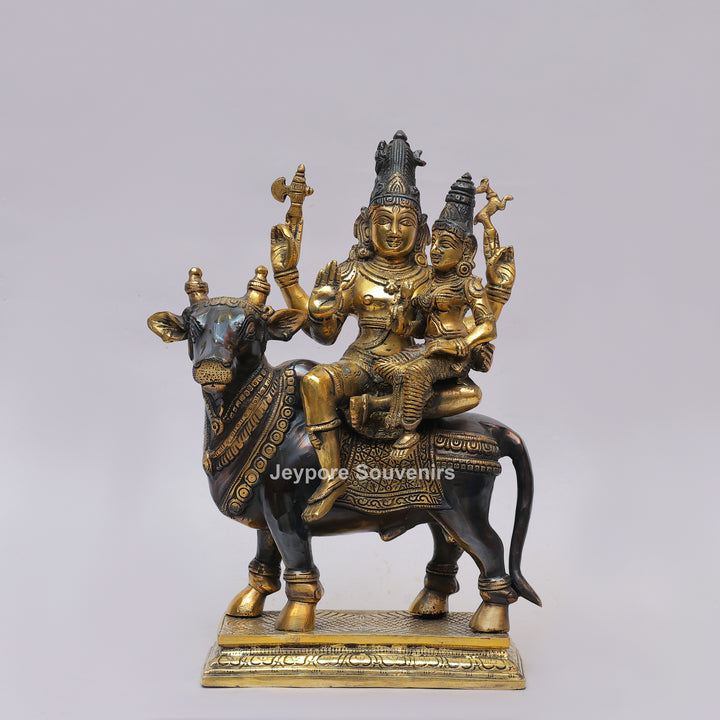 Handcrafted Brass Shiv Parvati on Nandi Statue