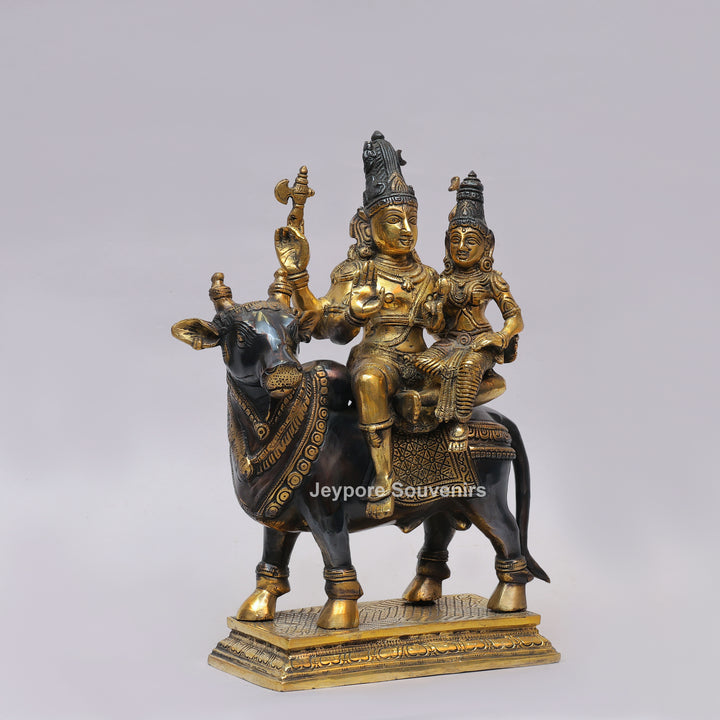 Handcrafted Brass Shiv Parvati on Nandi Statue