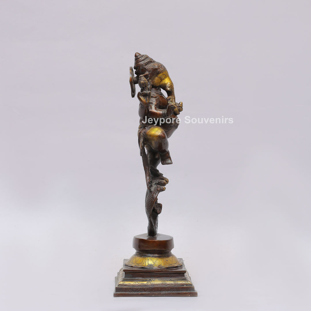 Handcrafted Dancing Ganesha Statue with Multi-Hooded Serpent
