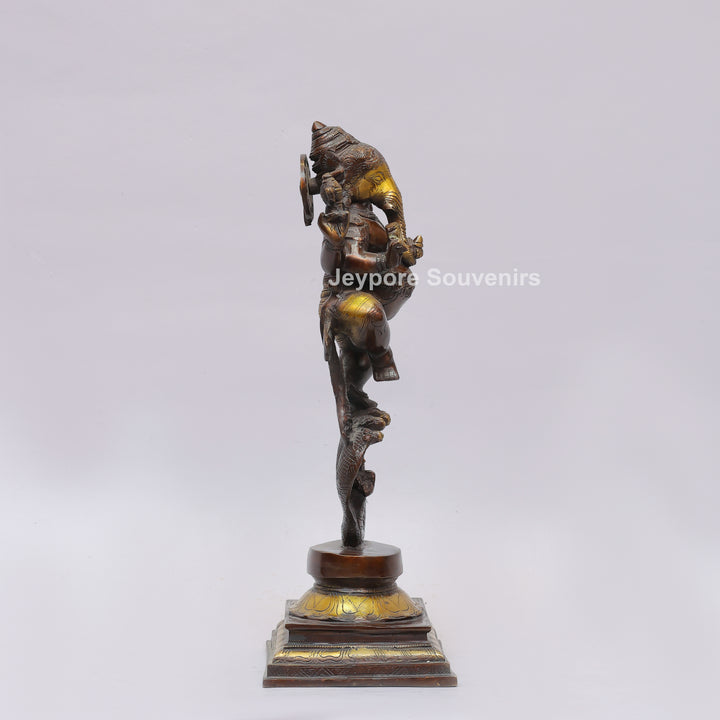 Handcrafted Dancing Ganesha Statue with Multi-Hooded Serpent