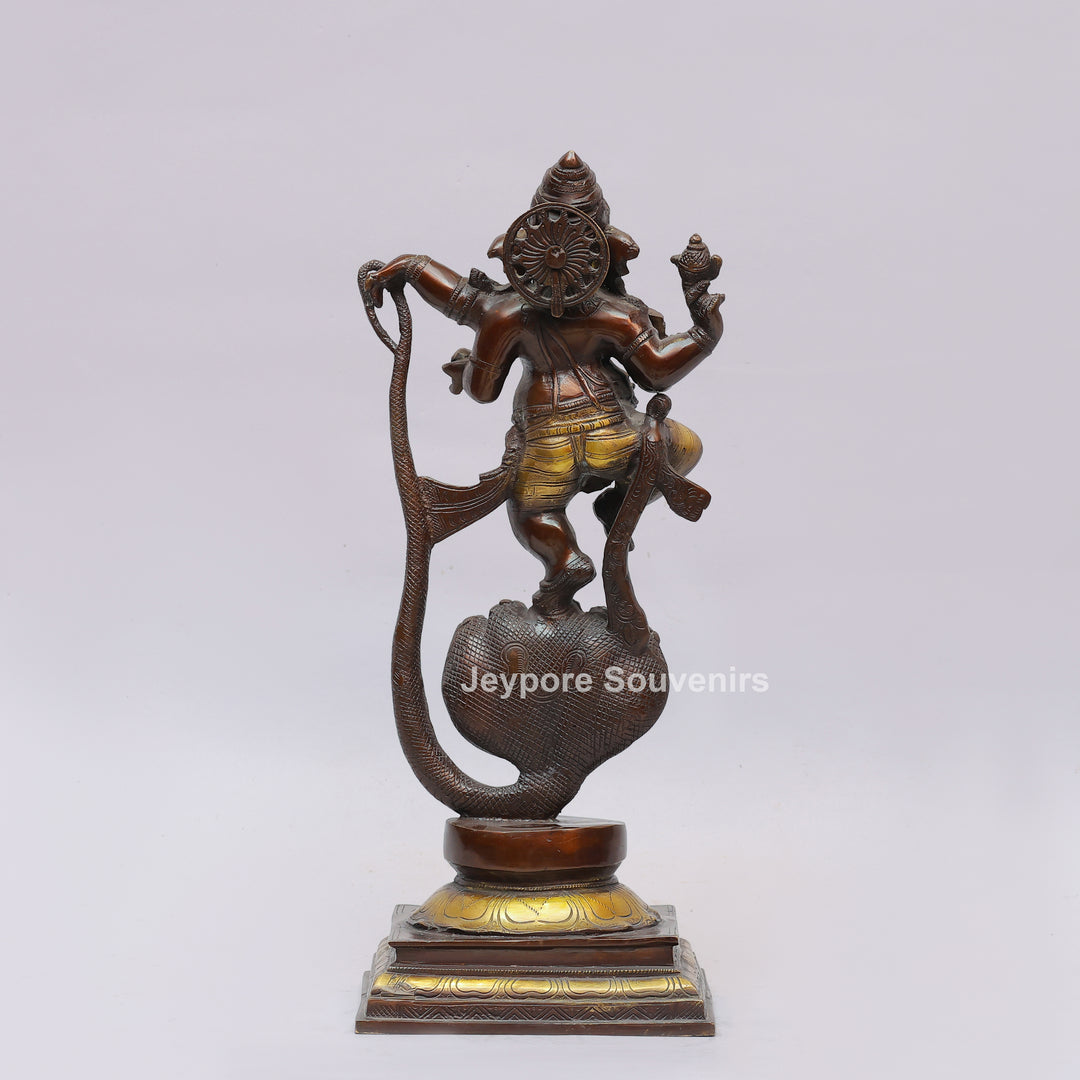 Handcrafted Dancing Ganesha Statue with Multi-Hooded Serpent