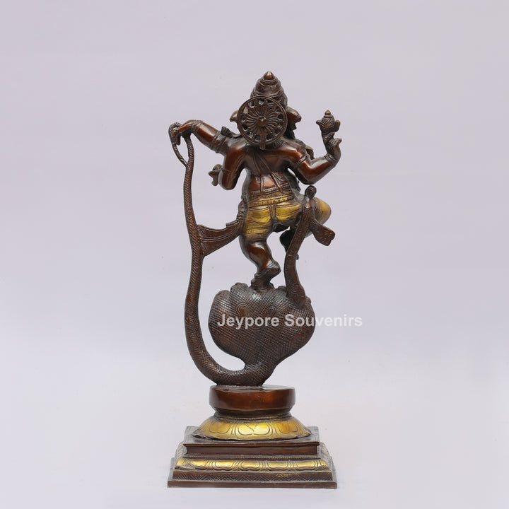 Handcrafted Dancing Ganesha Statue with Multi-Hooded Serpent