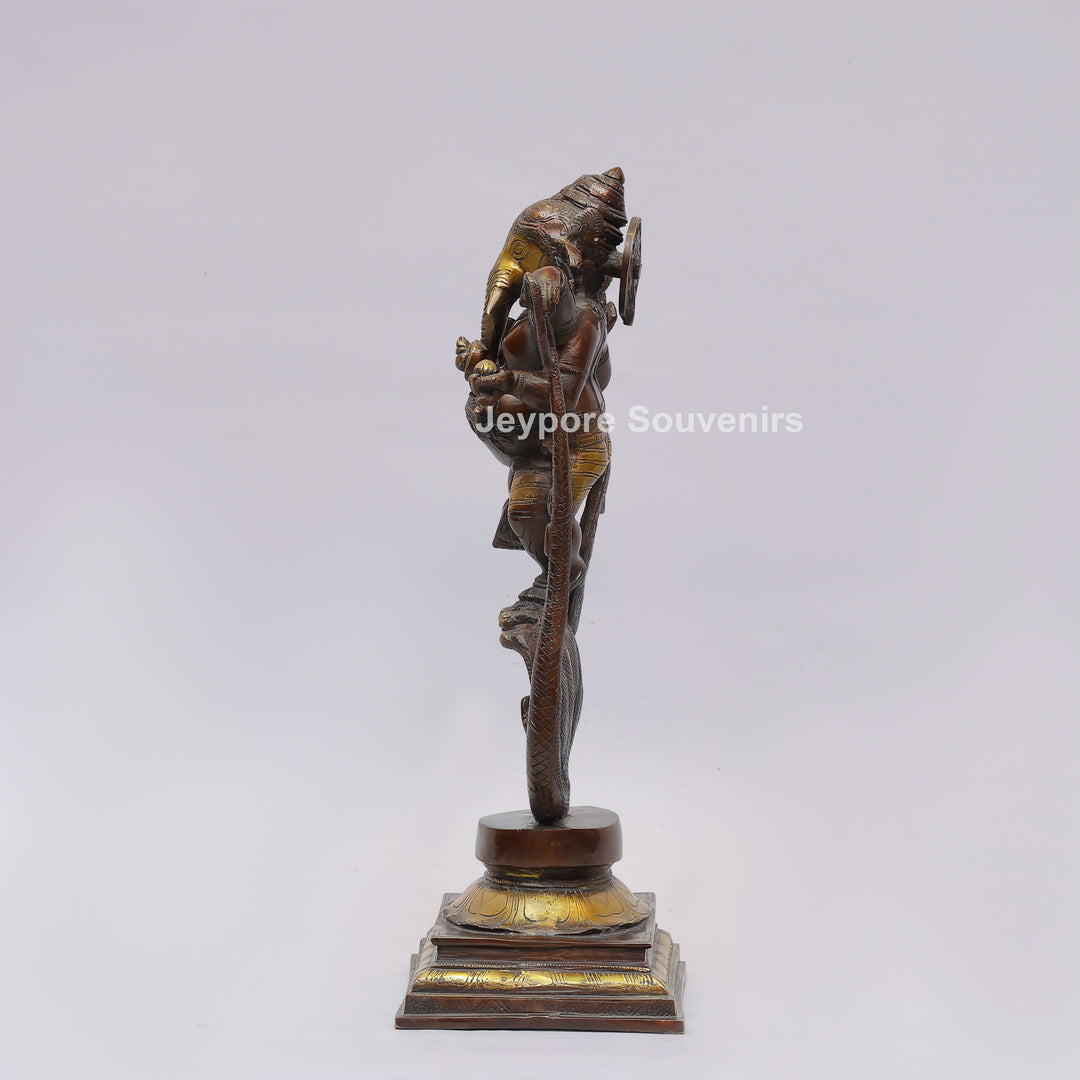 Handcrafted Dancing Ganesha Statue with Multi-Hooded Serpent
