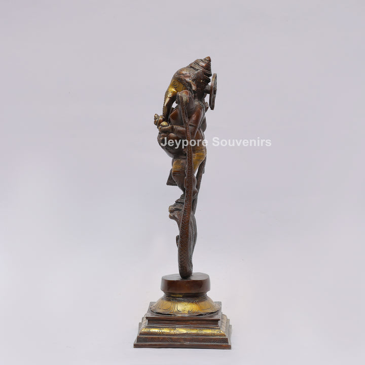 Handcrafted Dancing Ganesha Statue with Multi-Hooded Serpent