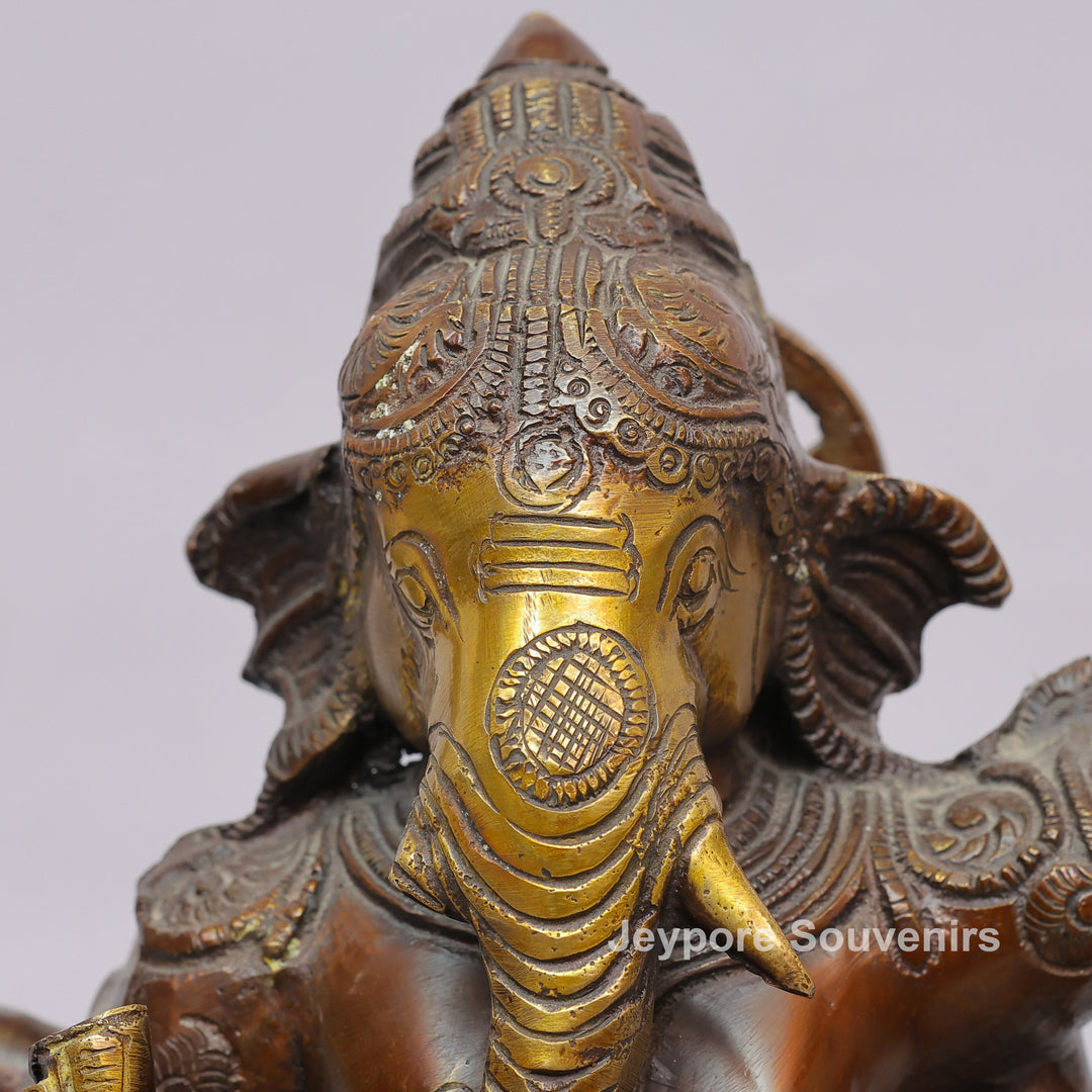 Handcrafted Dancing Ganesha Statue with Multi-Hooded Serpent
