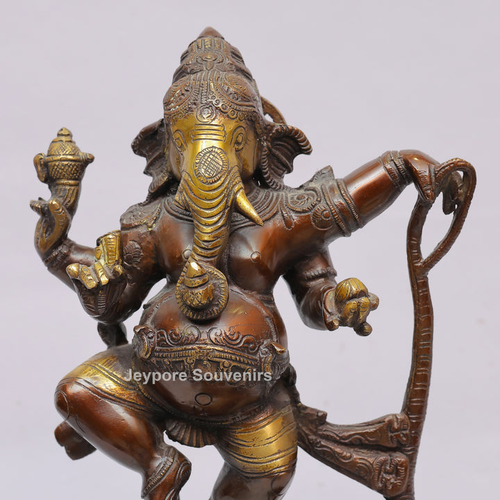 Handcrafted Dancing Ganesha Statue with Multi-Hooded Serpent