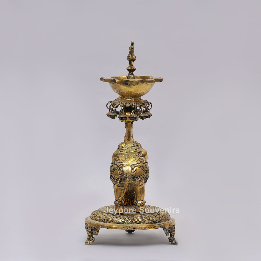 Brass Elephant Lifting Lotus Lamp with Hanging Bells
