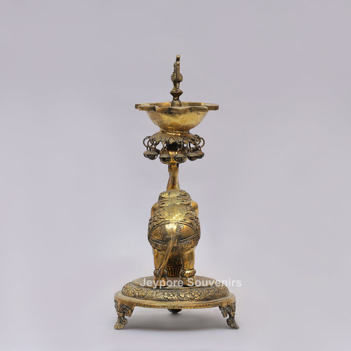 Brass Elephant Lifting Lotus Lamp with Hanging Bells