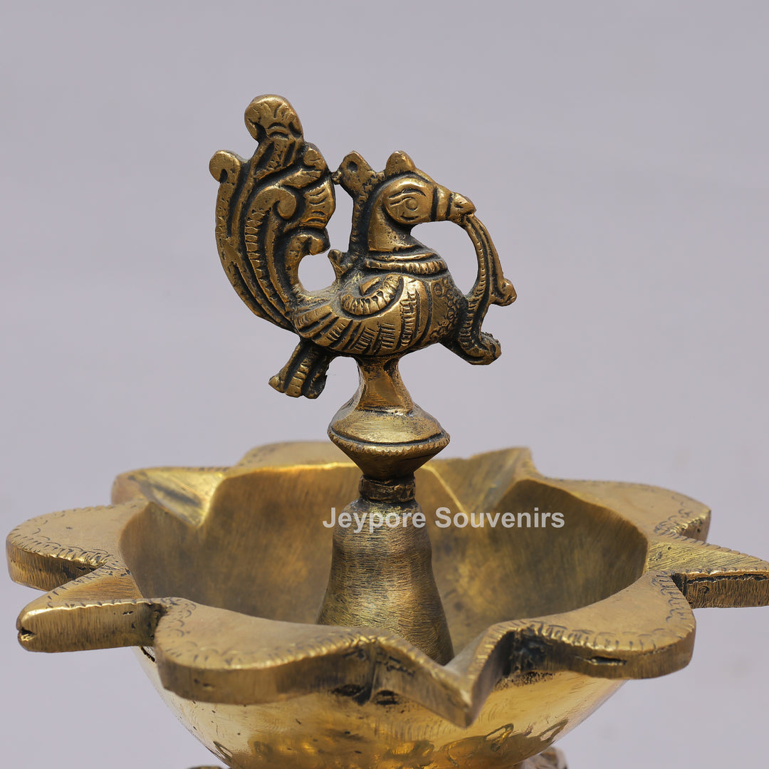 Brass Elephant Lifting Lotus Lamp with Hanging Bells