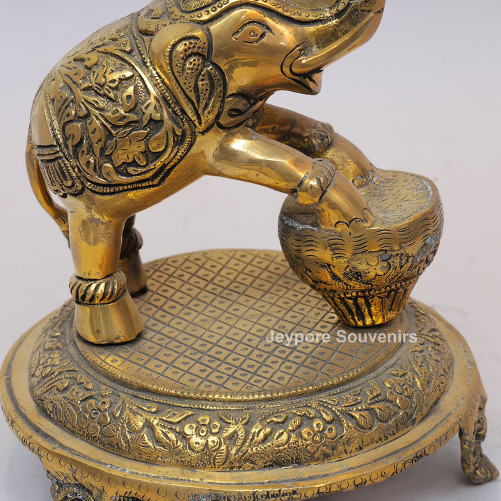 Brass Elephant Lifting Lotus Lamp with Hanging Bells