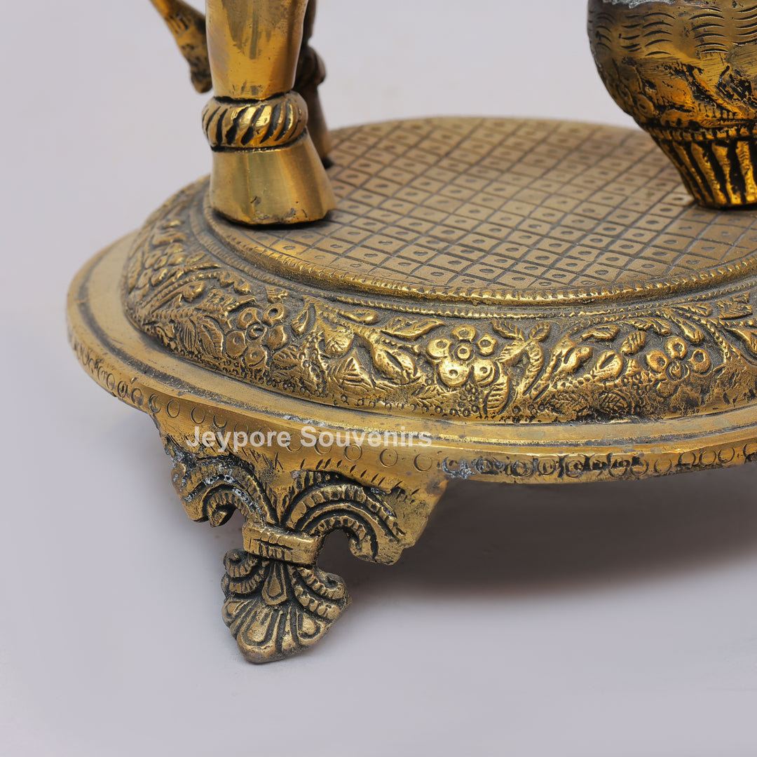 Brass Elephant Lifting Lotus Lamp with Hanging Bells