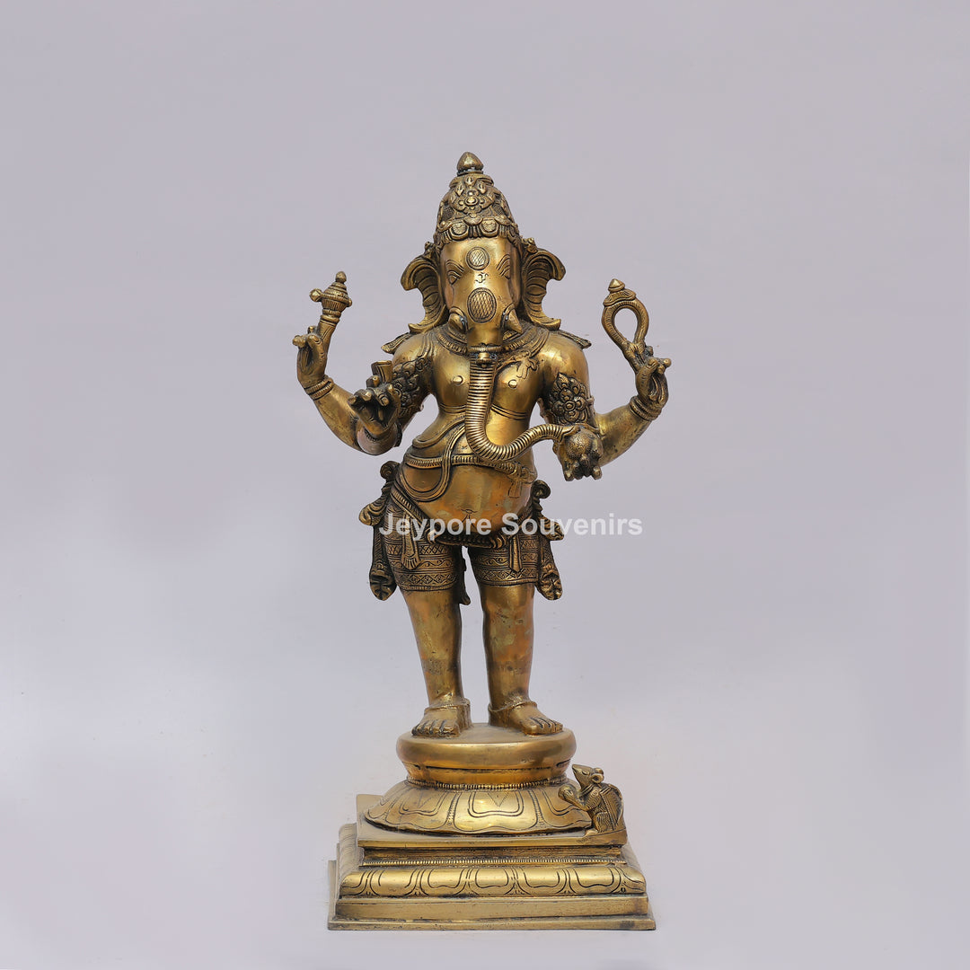 Handcrafted Brass Standing Four Armed (Chaturbhuja) Ganesha Statue
