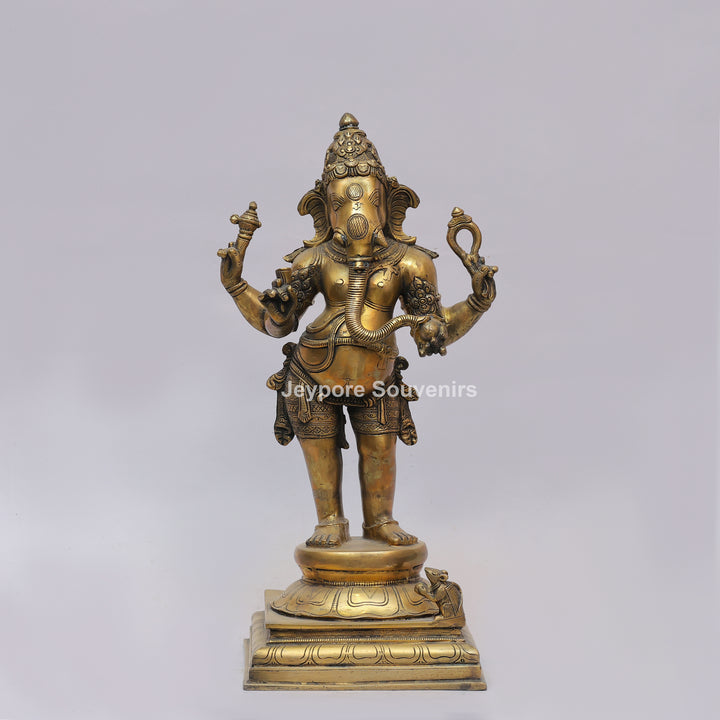 Handcrafted Brass Standing Four Armed (Chaturbhuja) Ganesha Statue