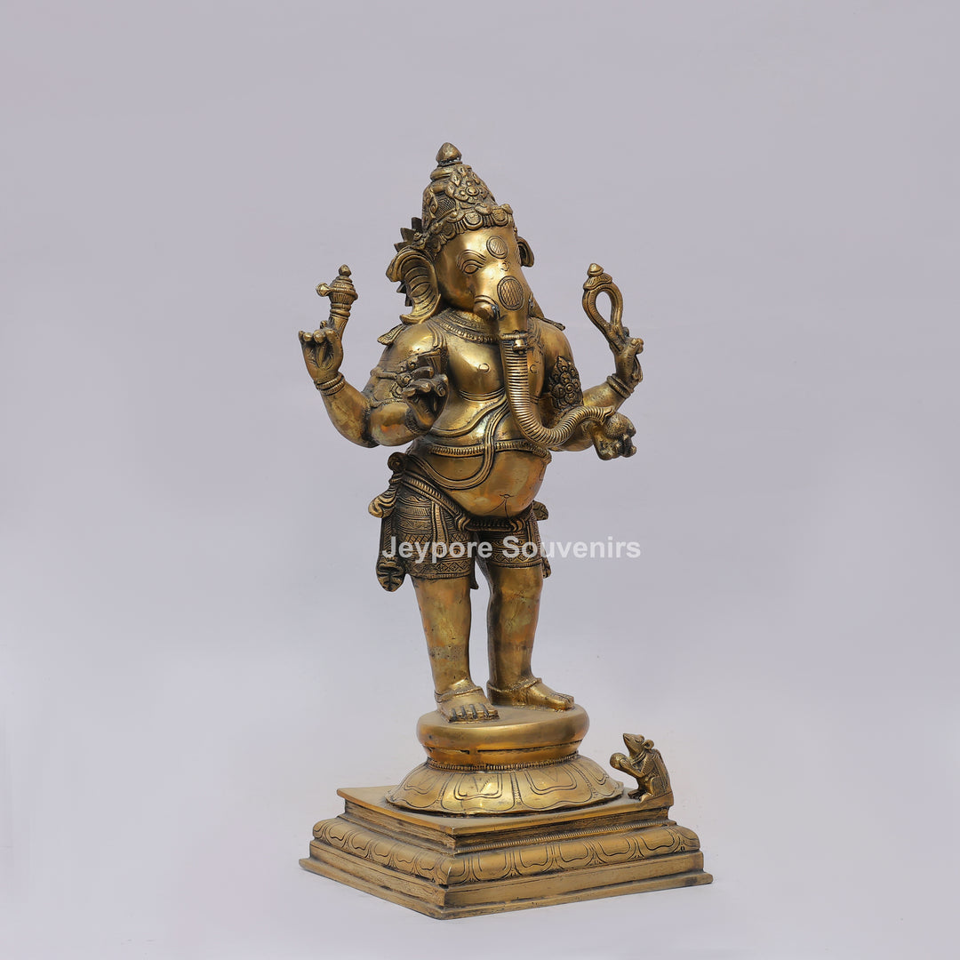 Handcrafted Brass Standing Four Armed (Chaturbhuja) Ganesha Statue