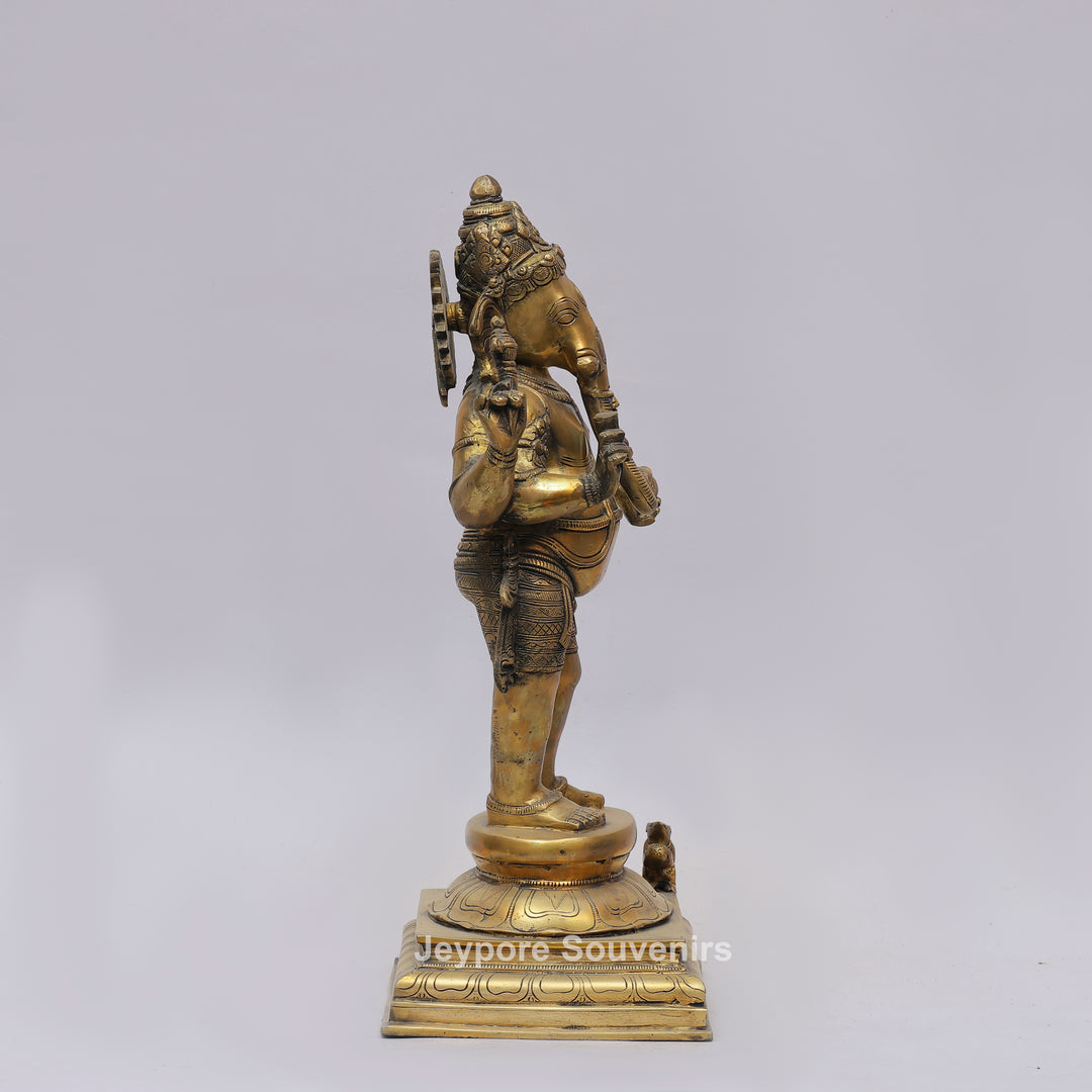 Handcrafted Brass Standing Four Armed (Chaturbhuja) Ganesha Statue