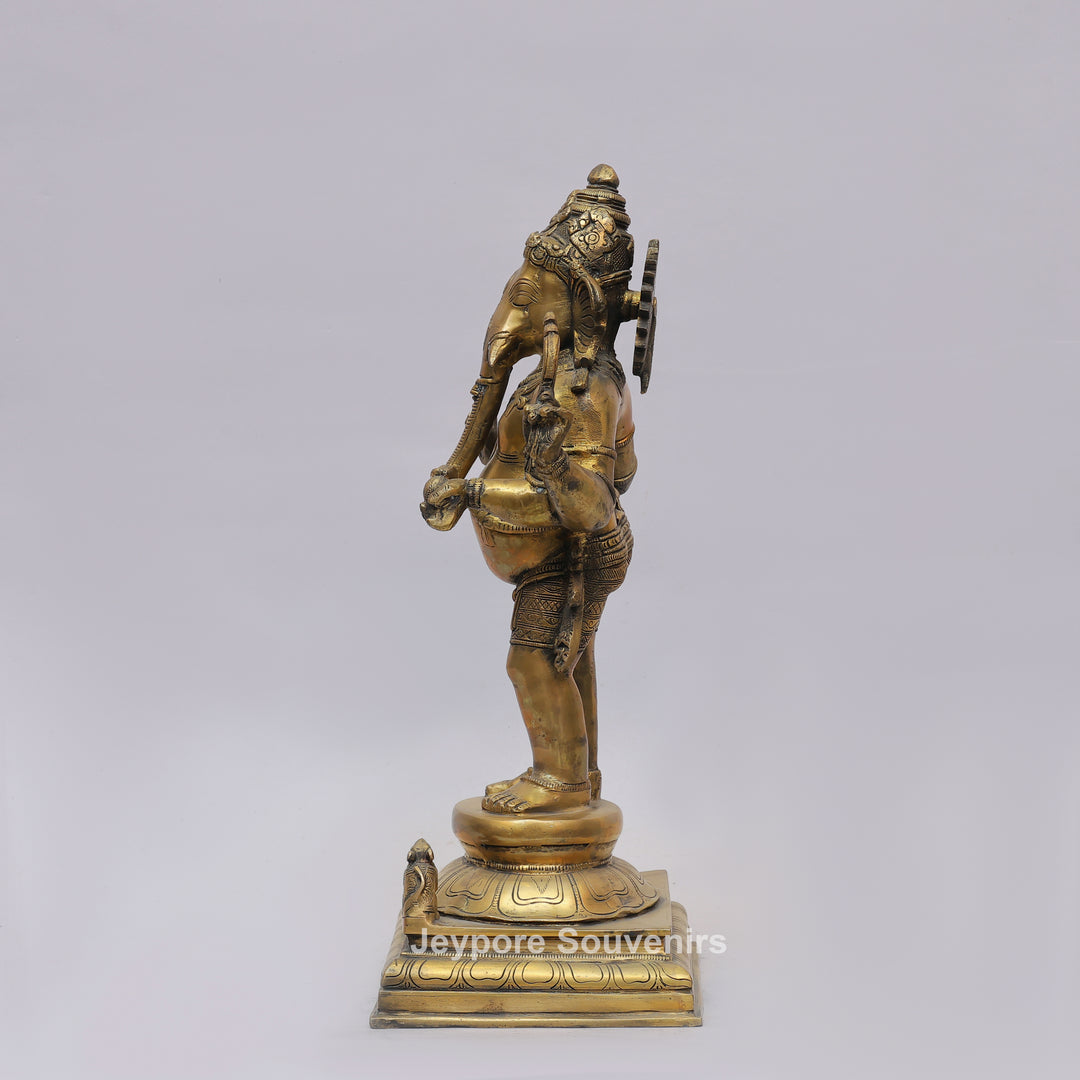 Handcrafted Brass Standing Four Armed (Chaturbhuja) Ganesha Statue