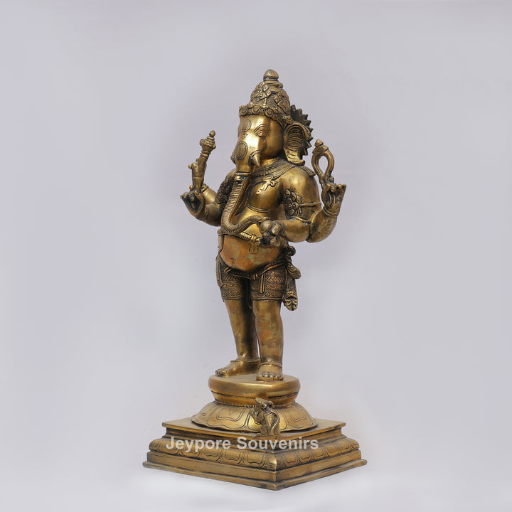 Handcrafted Brass Standing Four Armed (Chaturbhuja) Ganesha Statue