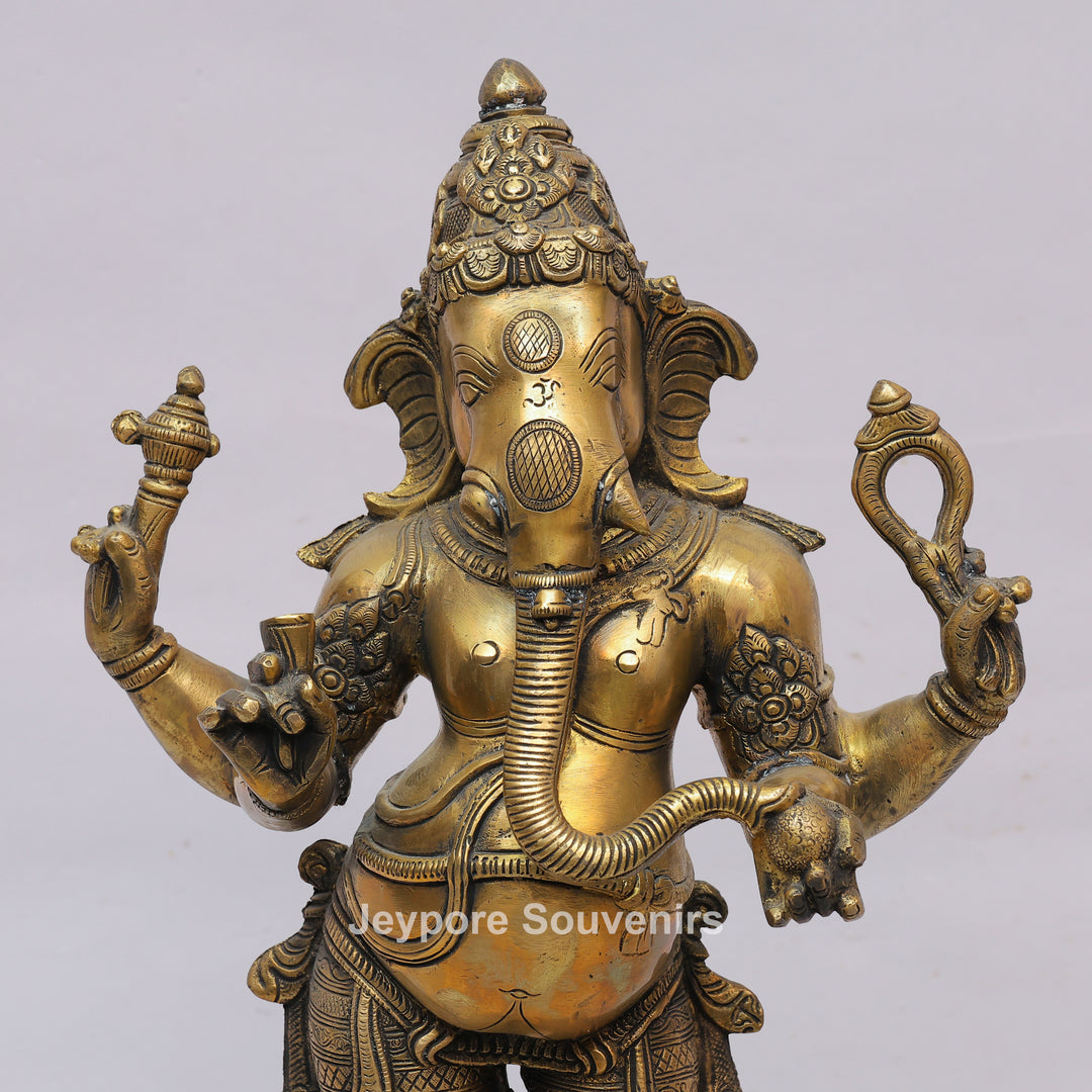 Handcrafted Brass Standing Four Armed (Chaturbhuja) Ganesha Statue