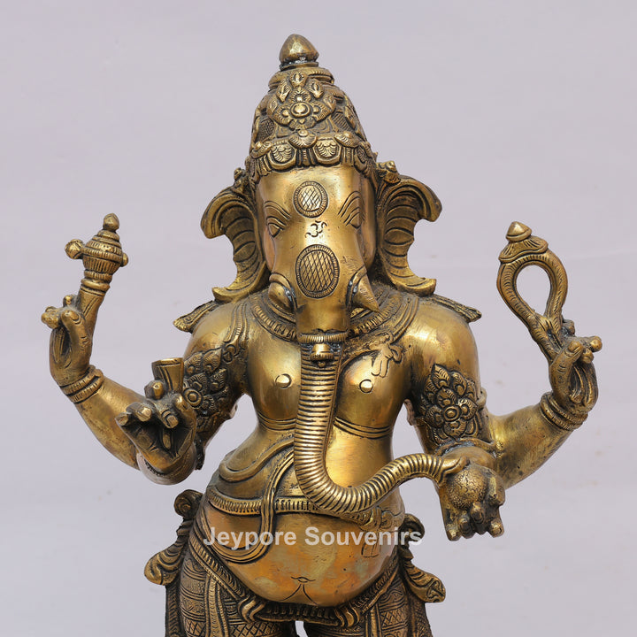 Handcrafted Brass Standing Four Armed (Chaturbhuja) Ganesha Statue