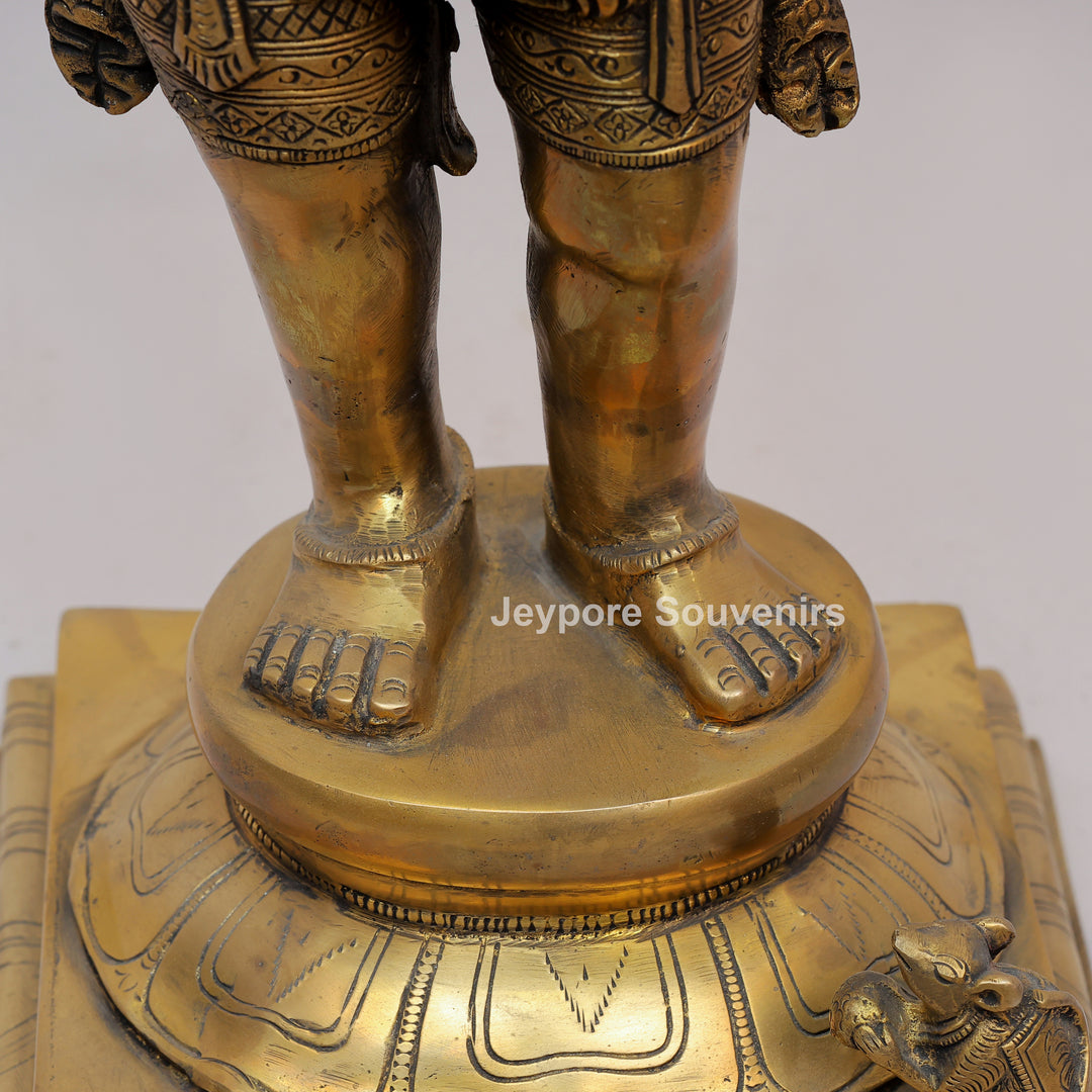 Handcrafted Brass Standing Four Armed (Chaturbhuja) Ganesha Statue