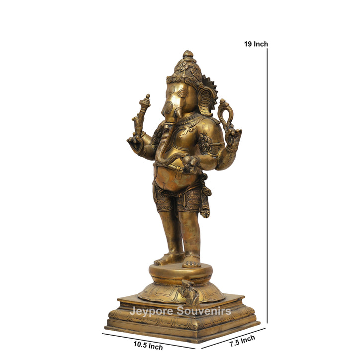 Handcrafted Brass Standing Four Armed (Chaturbhuja) Ganesha Statue