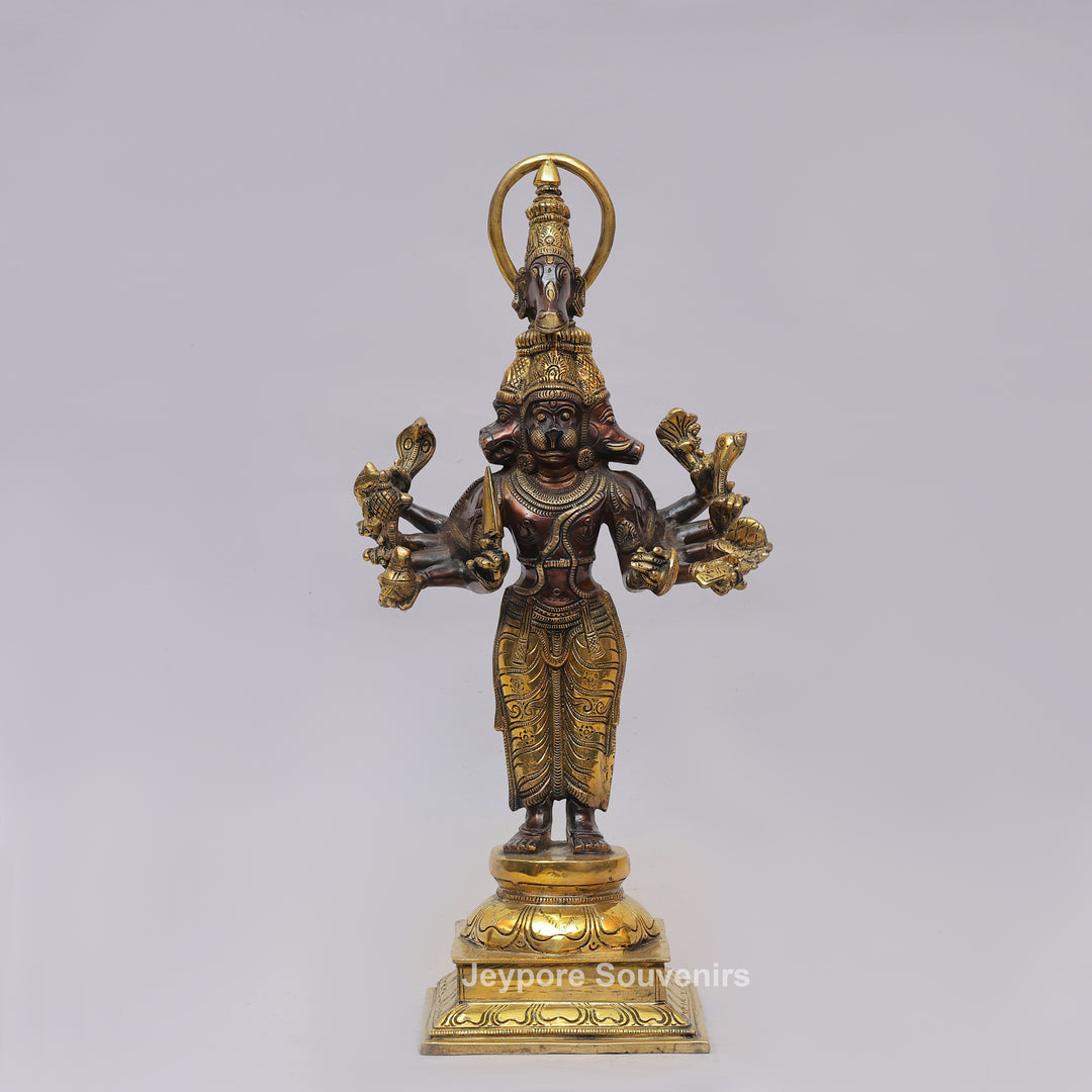 Handcrafted Brass Standing Panchamukhi Hanuman Statue