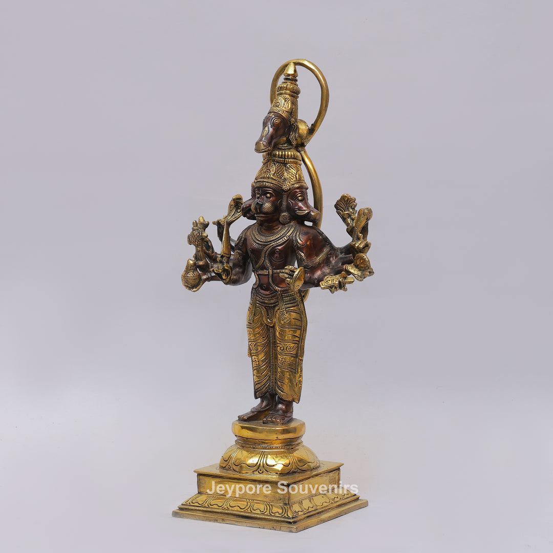 Handcrafted Brass Standing Panchamukhi Hanuman Statue