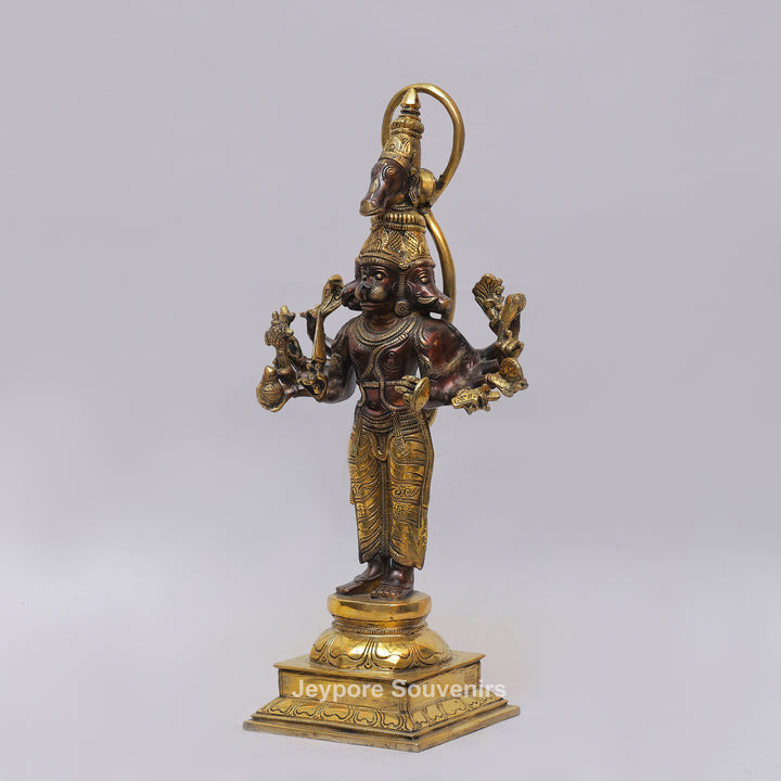 Handcrafted Brass Standing Panchamukhi Hanuman Statue