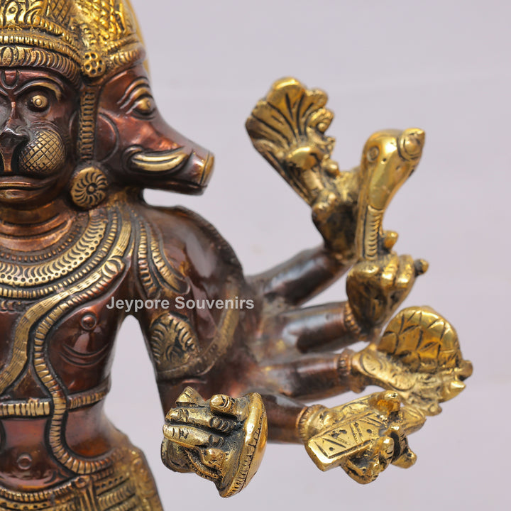 Handcrafted Brass Standing Panchamukhi Hanuman Statue