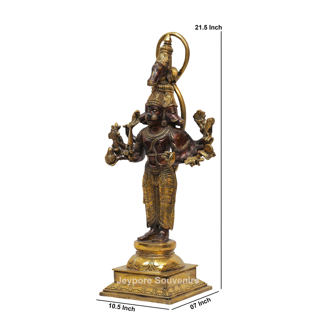 Handcrafted Brass Standing Panchamukhi Hanuman Statue